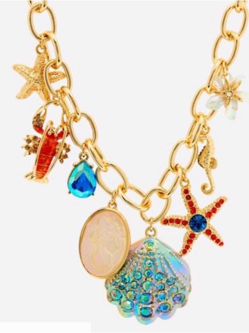 New Betsey Johnson Gold-Tone Ocean Charm Necklace